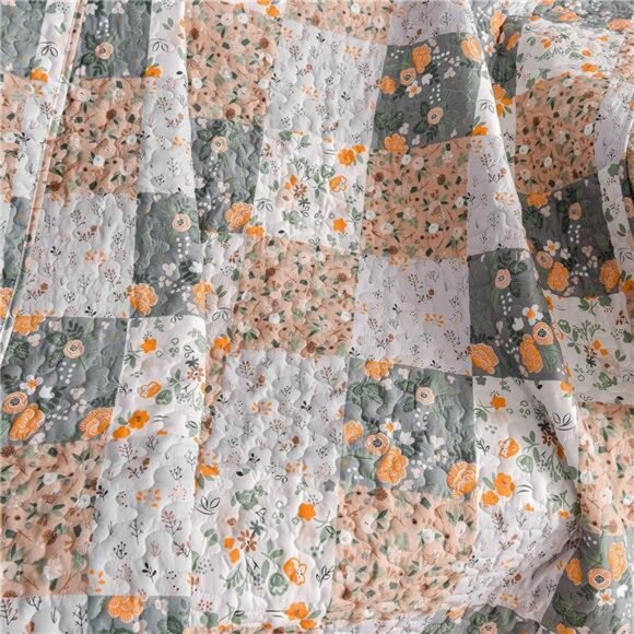 Boho Patchwork Pattern Quilted Throw Blanket for Bed/Couch/Sofa, Soft - Picture 6 of 7